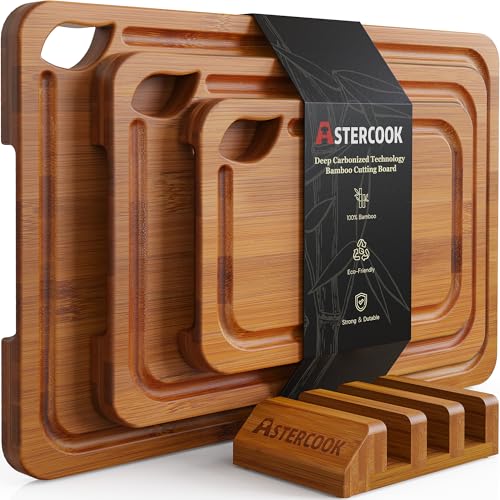 Classic Astercook Deep-Carbonized Bamboo Cutting Boards for Kitchen with