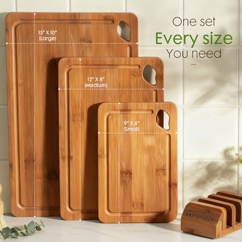 Classic Astercook Deep-Carbonized Bamboo Cutting Boards for Kitchen with